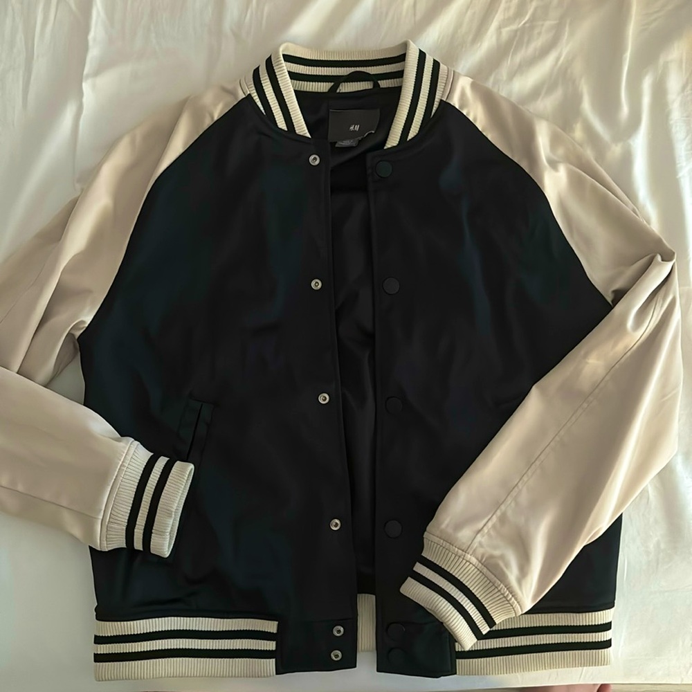 Black/Cream Bomber Varsity Jacket